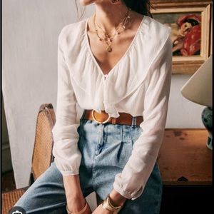 Sézane Priscille White Silk Blouse 34